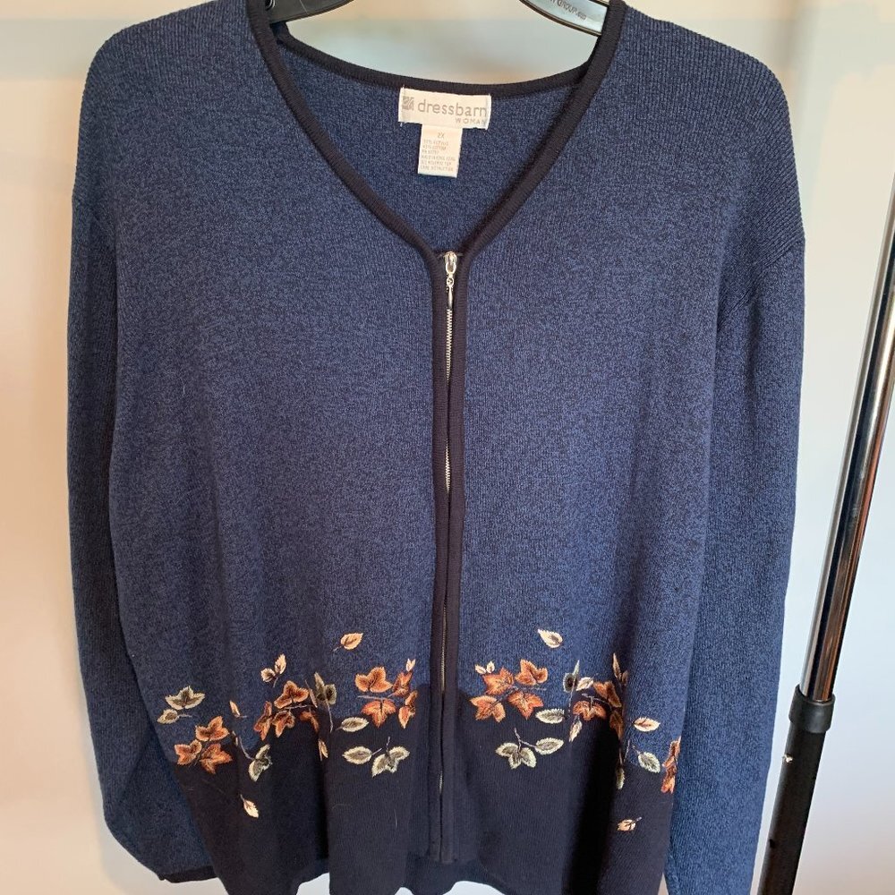 Blue Fall Leaves Full-Zip Sweater Jacket